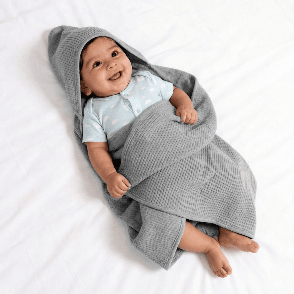 Babies Basic - 3pc-Set - Personalized Baby Ribbed Cotton Hooded Blanket