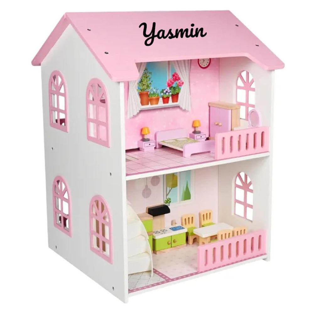 Factory Price - Personalized Wooden Dollhouse With Furniture - 22 Pc Set