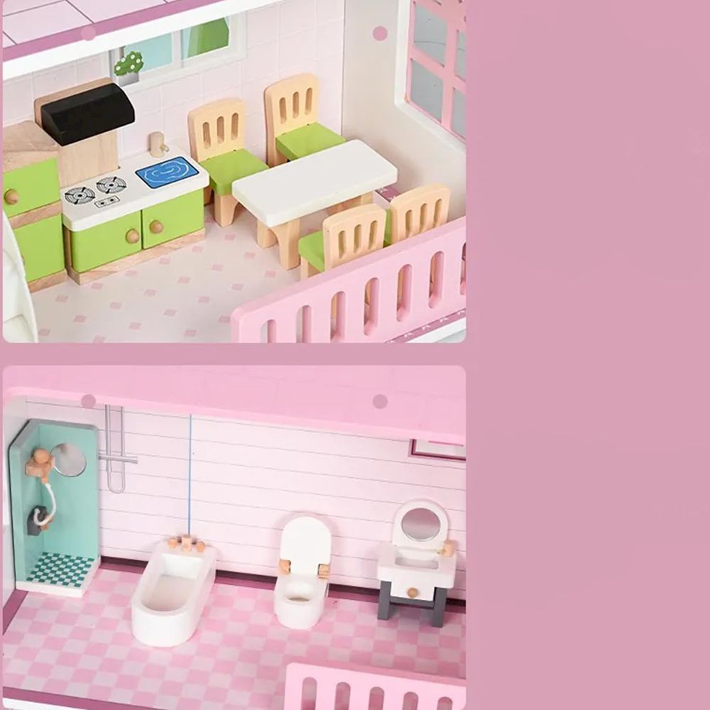 Factory Price - Personalized Wooden Dollhouse With Furniture - 22 Pc Set