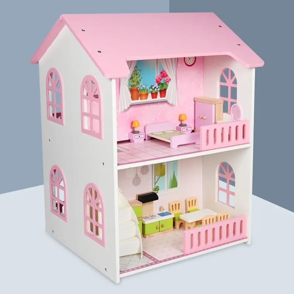 Factory Price - Personalized Wooden Dollhouse With Furniture - 22 Pc Set