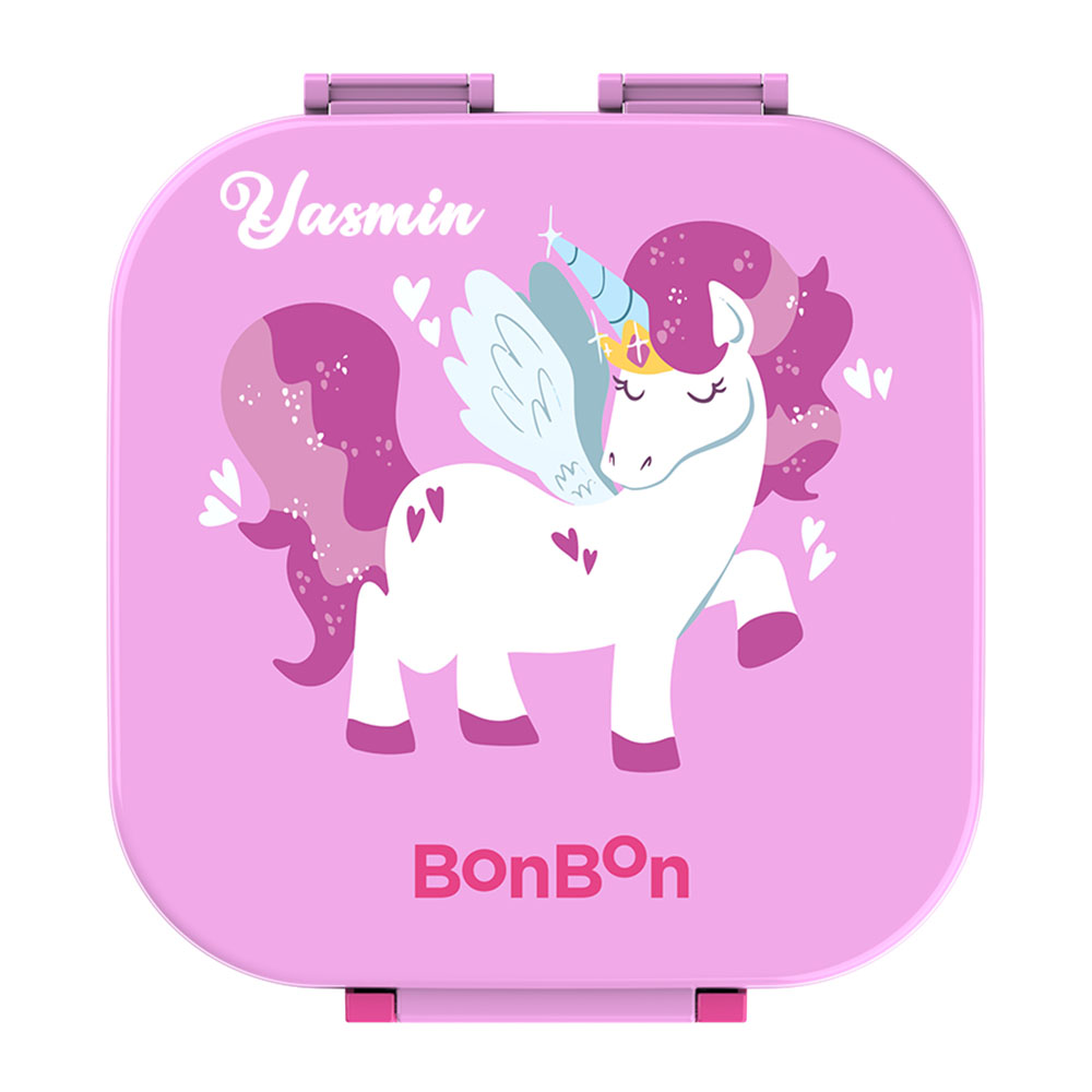 Bonbon - Personalized 3-Compartment Unicorn Lunch Box - Pink