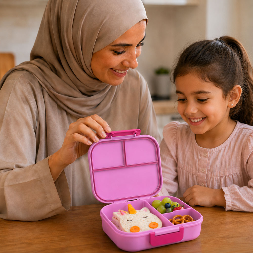 Bonbon - Personalized 3-Compartment Unicorn Lunch Box - Pink