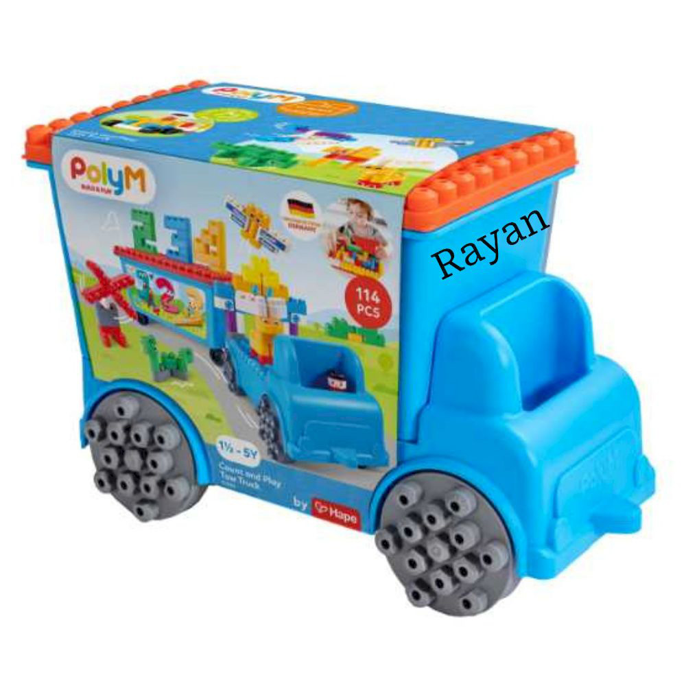 Hape - Personalized Poly M Count And Play Tow Truck Building Toys - 114 Pc Set