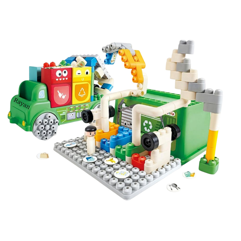 Hape - Personalized Poly M Garbage Sorting Truck Playset - 100 Pc Set