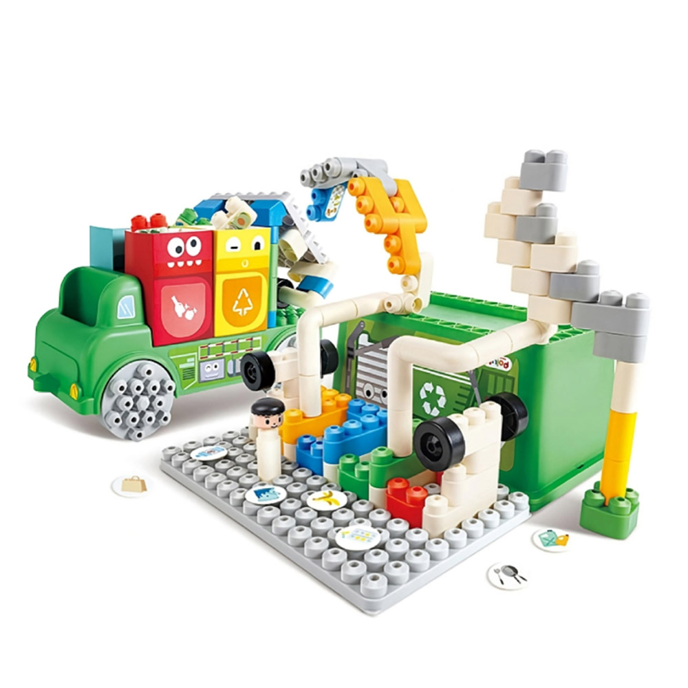 Hape - Personalized Poly M Garbage Sorting Truck Playset - 100 Pc Set