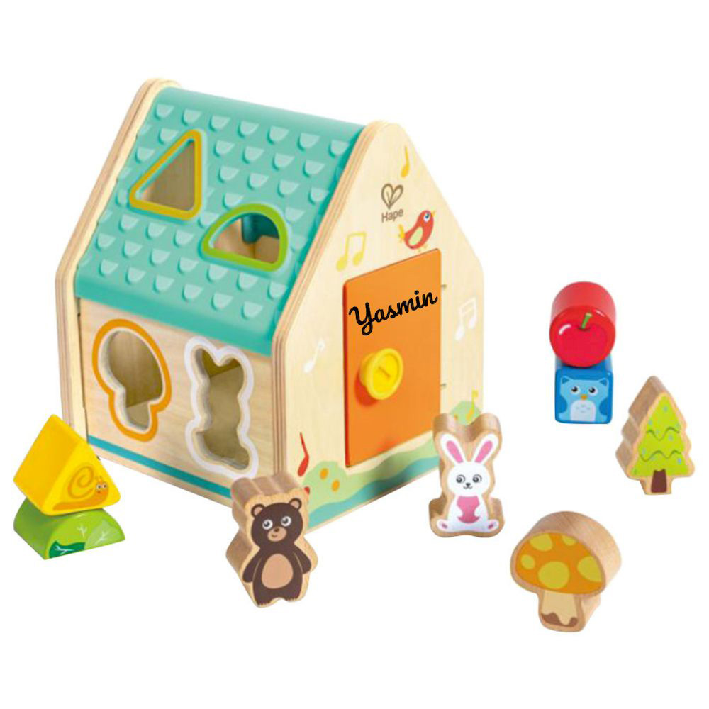 Hape - Personalized Wooden Critter House Shape Sorter Toy - 9 Pc Set