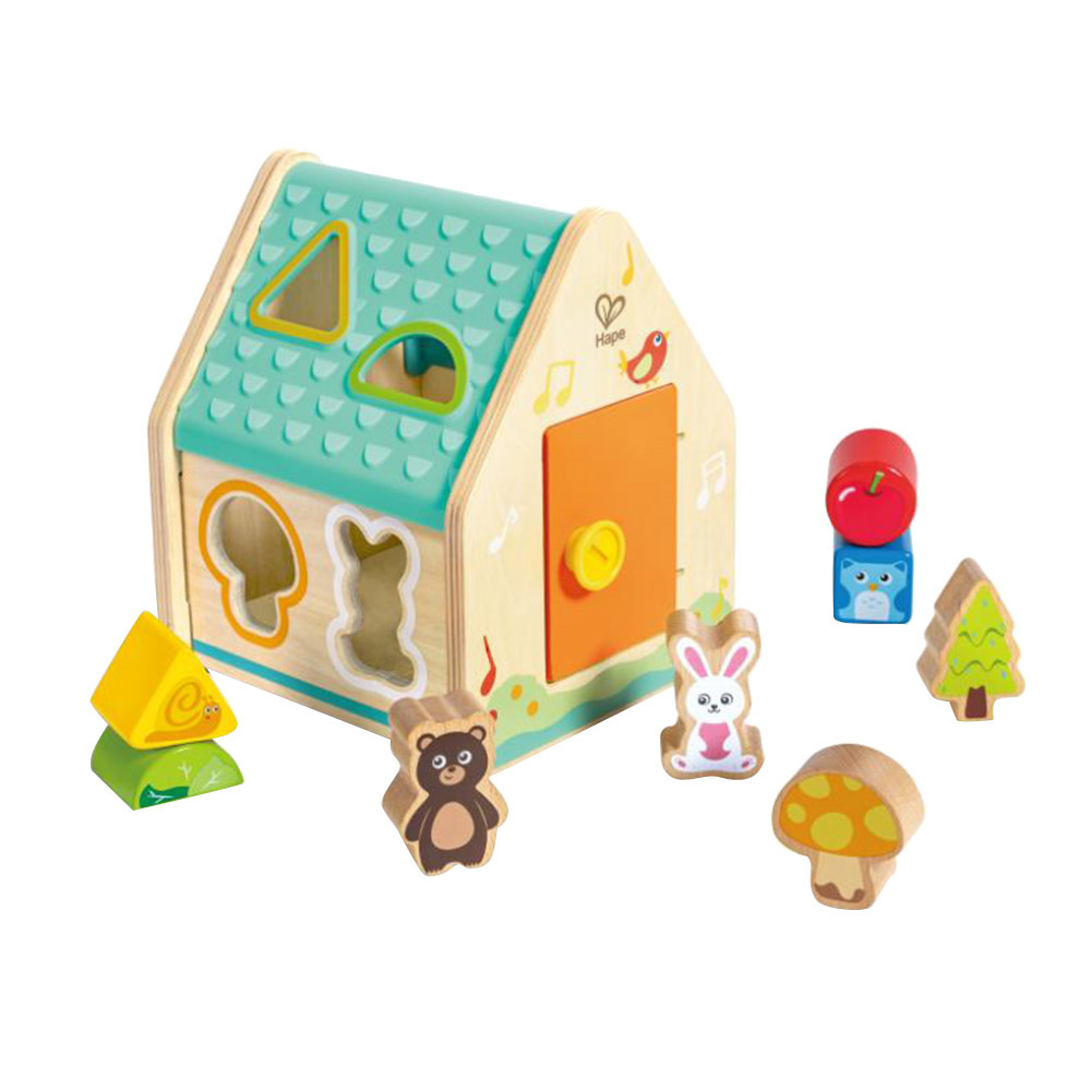 Hape - Personalized Wooden Critter House Shape Sorter Toy - 9 Pc Set