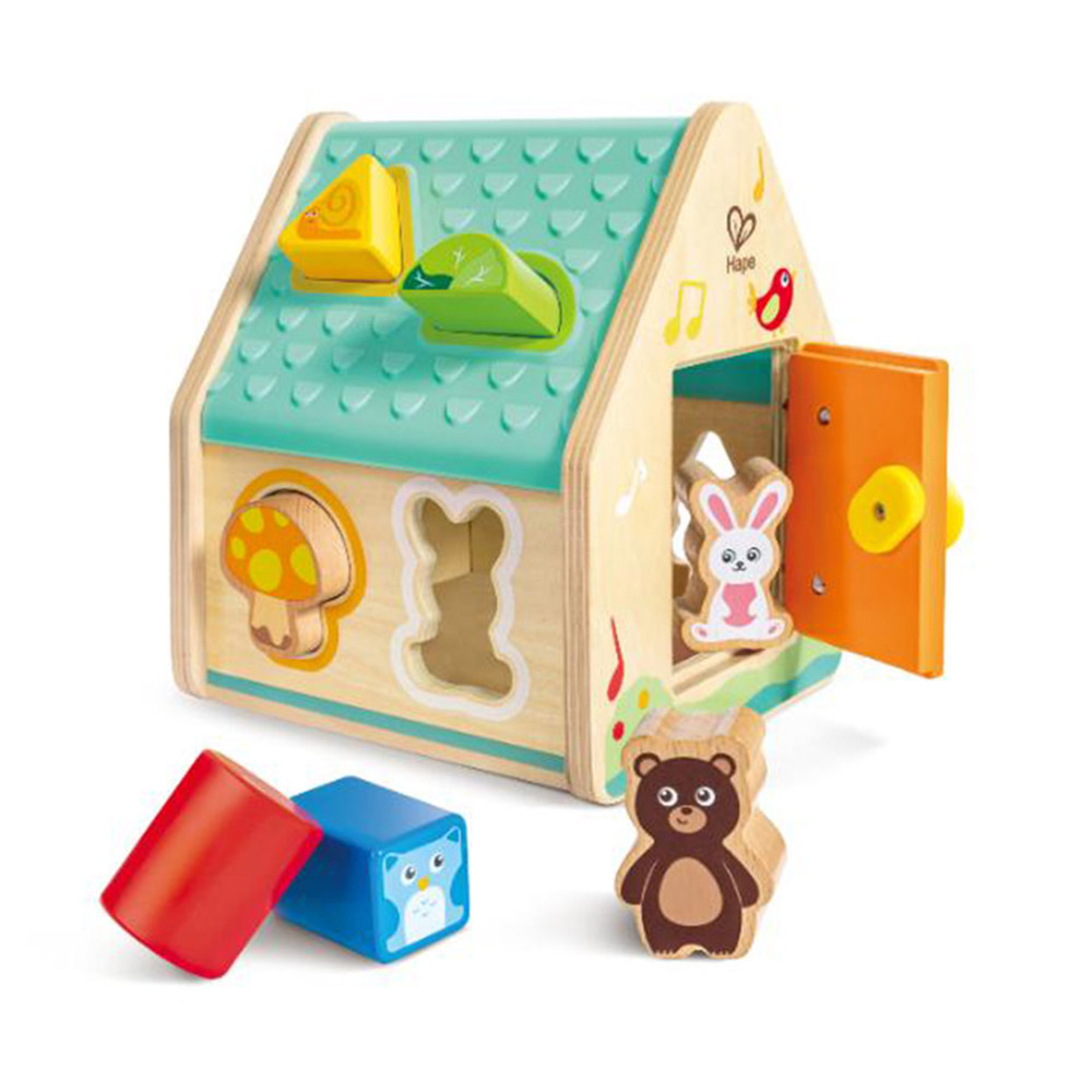 Hape - Personalized Wooden Critter House Shape Sorter Toy - 9 Pc Set