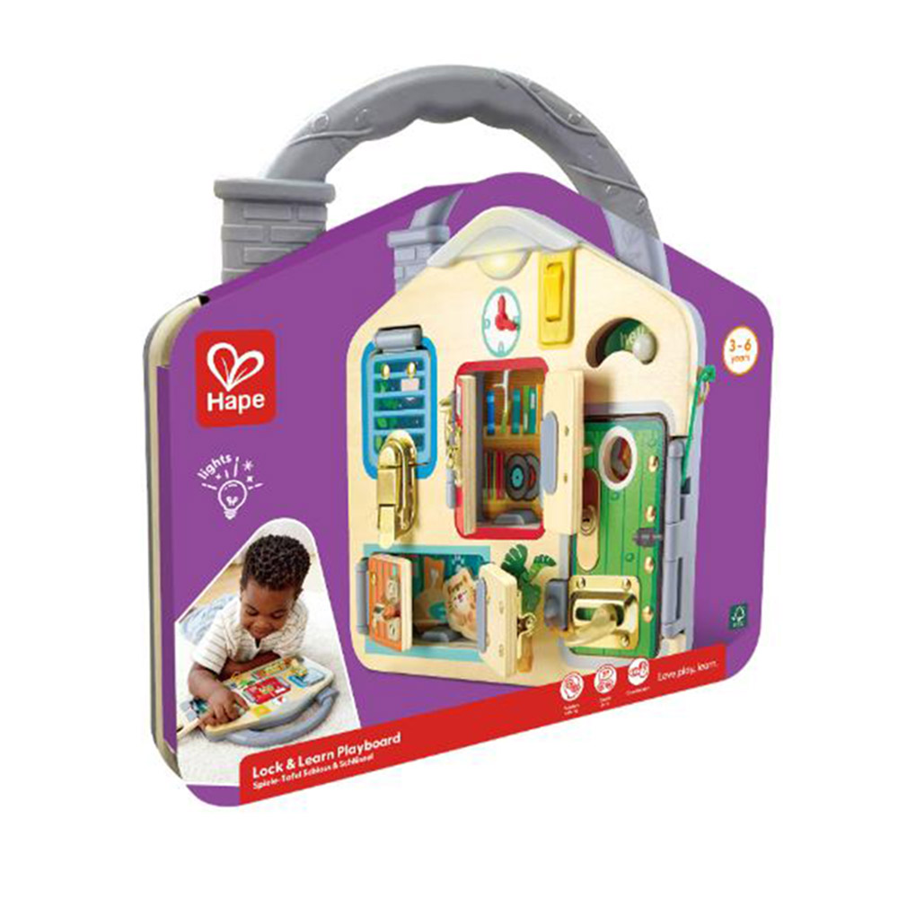 Hape - Personalized Wooden Lock And Learn Playboard With Light And Handle
