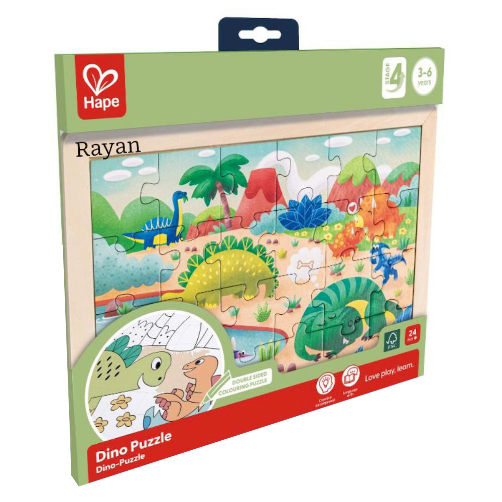 Hape - Personalized Dino Double Sided Colouring Jigsaw Puzzle - 24 Pc Set