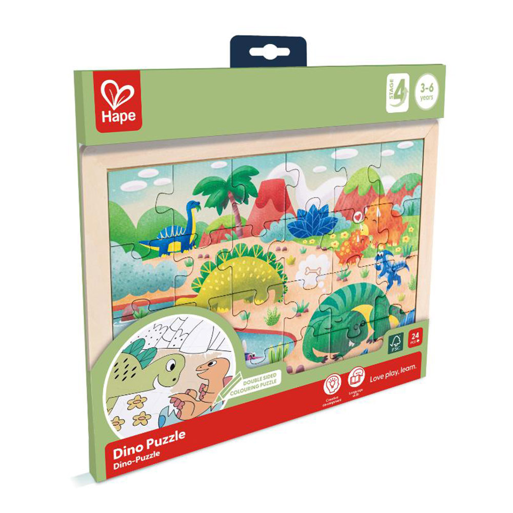 Hape - Personalized Dino Double Sided Colouring Jigsaw Puzzle - 24 Pc Set
