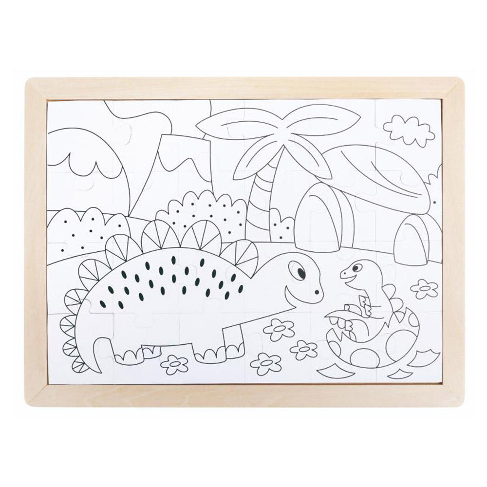 Hape - Personalized Dino Double Sided Colouring Jigsaw Puzzle - 24 Pc Set