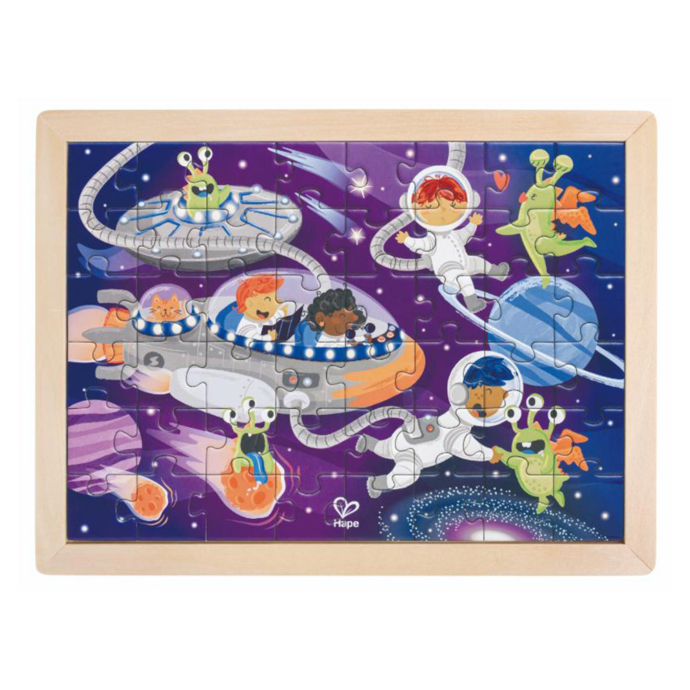 Hape - Personalized Space Friends Double Sided Coloring Jigsaw Puzzle - 48 Pc Set