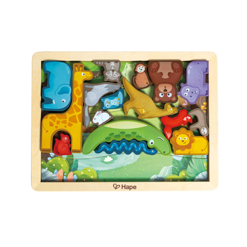 Hape - Personalized 2-In-1 3D Animal Kingdom Jigsaw Puzzle - 22 Pc Set