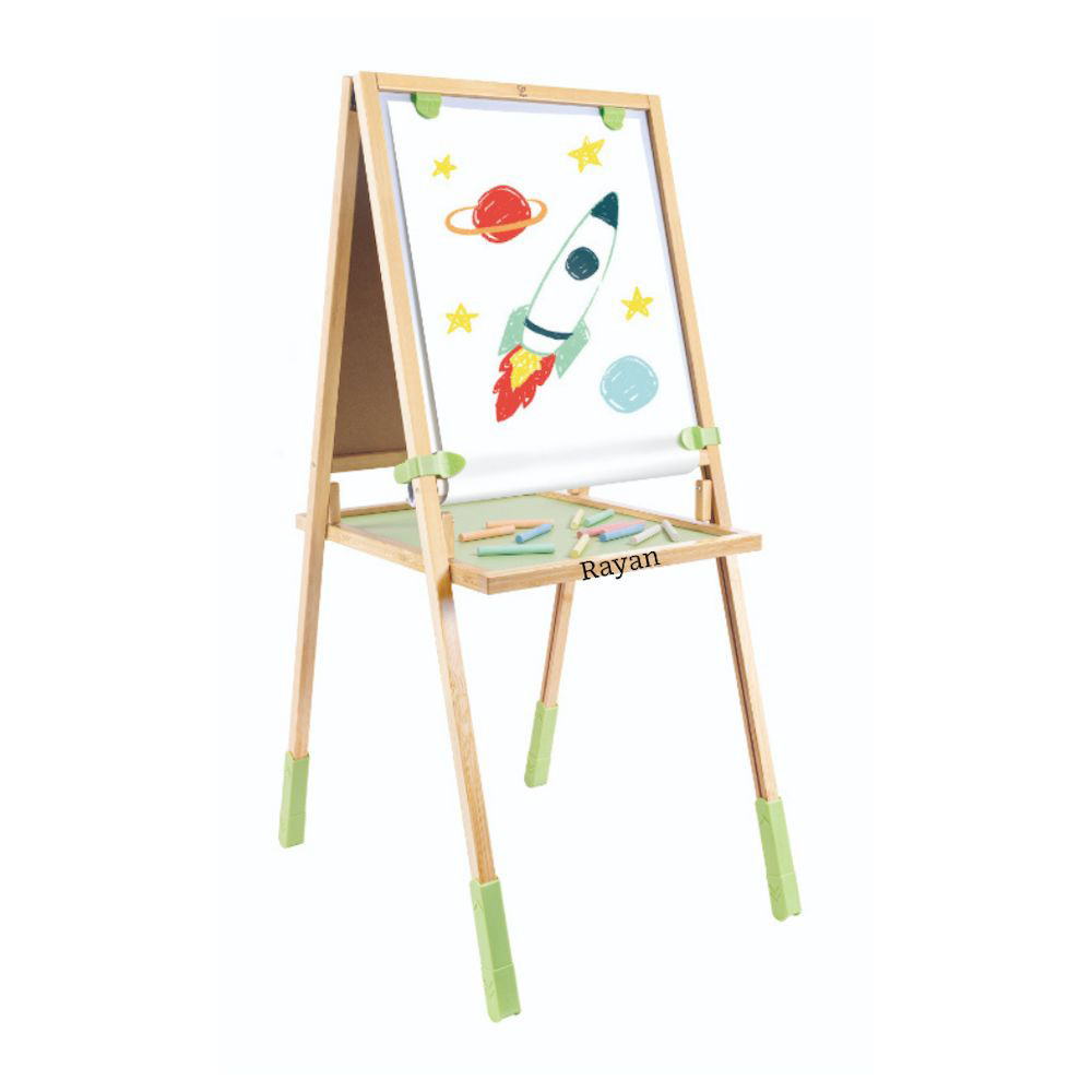 Hape - Personalized 3-In-1 Step Up Bamboo Easel With Accessories - 20 Pc Set