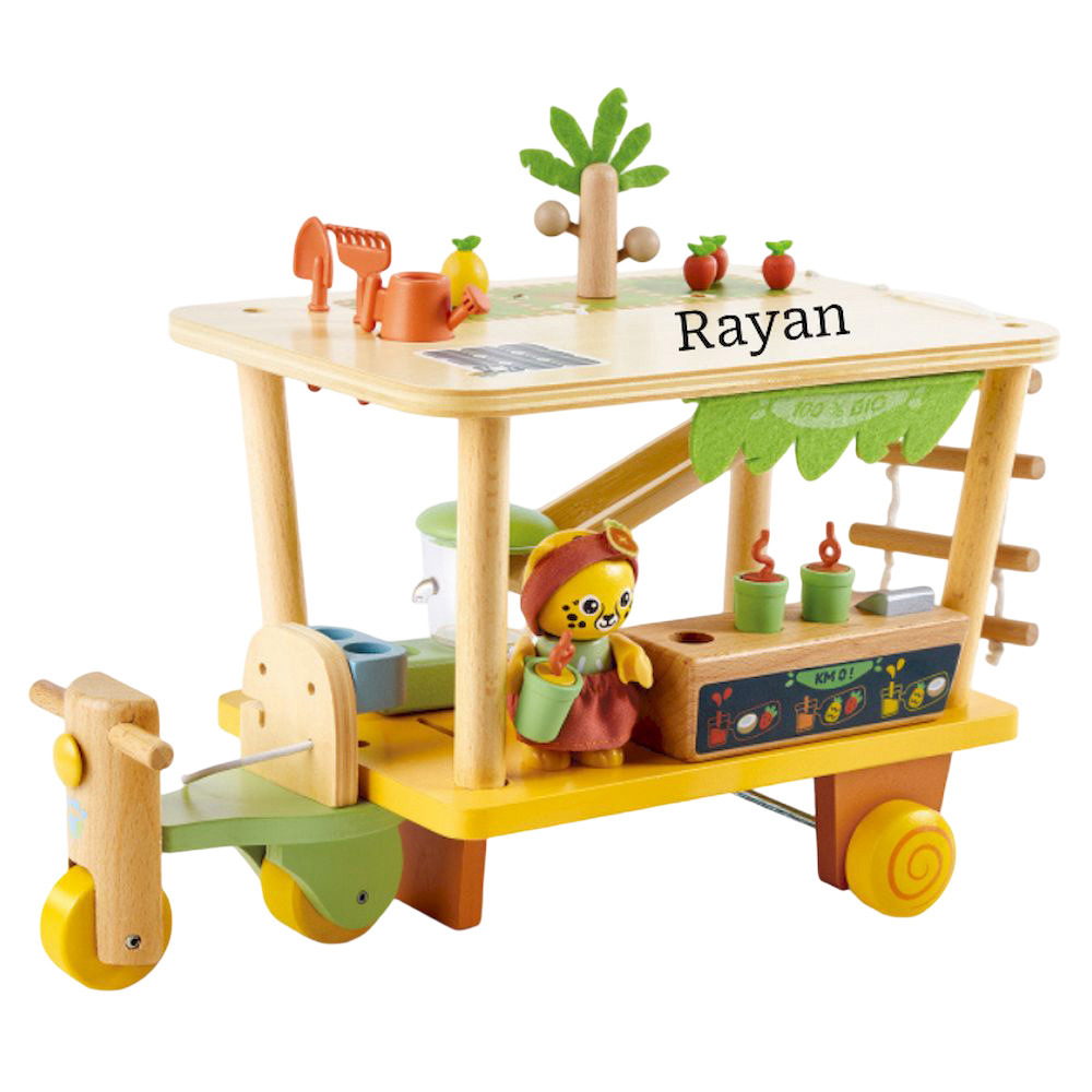 Hape - Personalized Clio's Bio Juice Cart Wooden Playset - 26 Pc Set