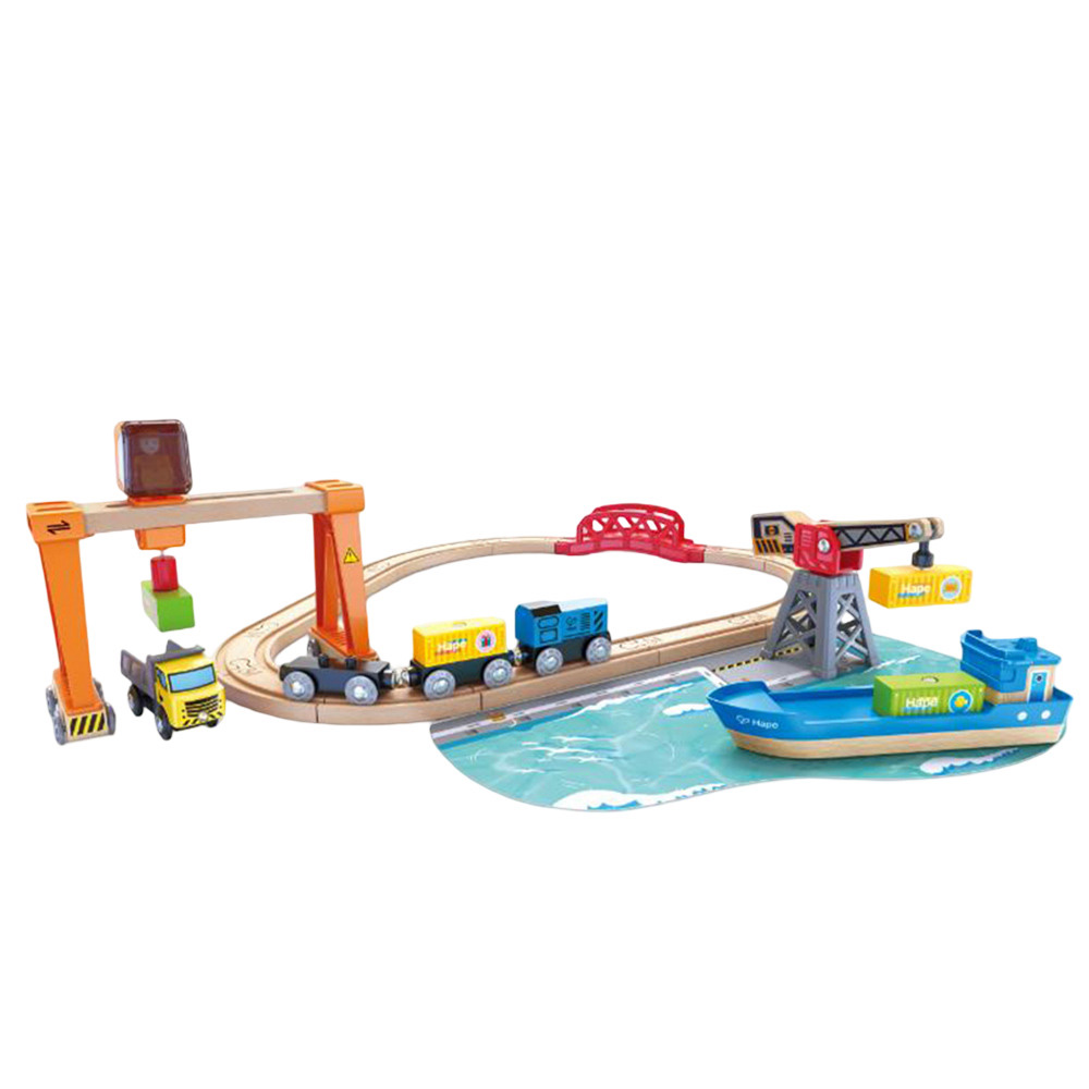 Hape - Personalized Lift And Load Harbour Train And Railway Set - 25 Pc Set