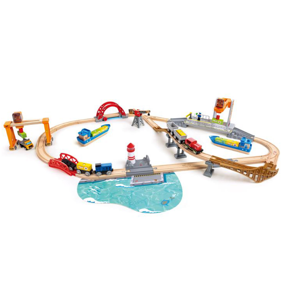 Hape - Personalized Lift And Load Harbour Train And Railway Set - 25 Pc Set