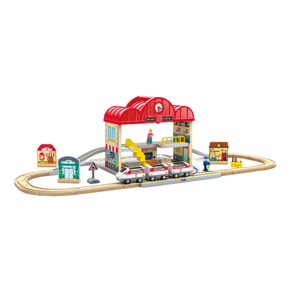 Hape - Personalized Portable Train Station Playset - 40 Pc Set