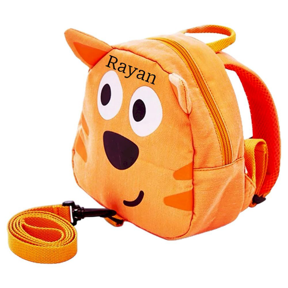 Hape - Personalized Cuddly Cat Backpack With Pulling Rope - Orange - 9-Inch