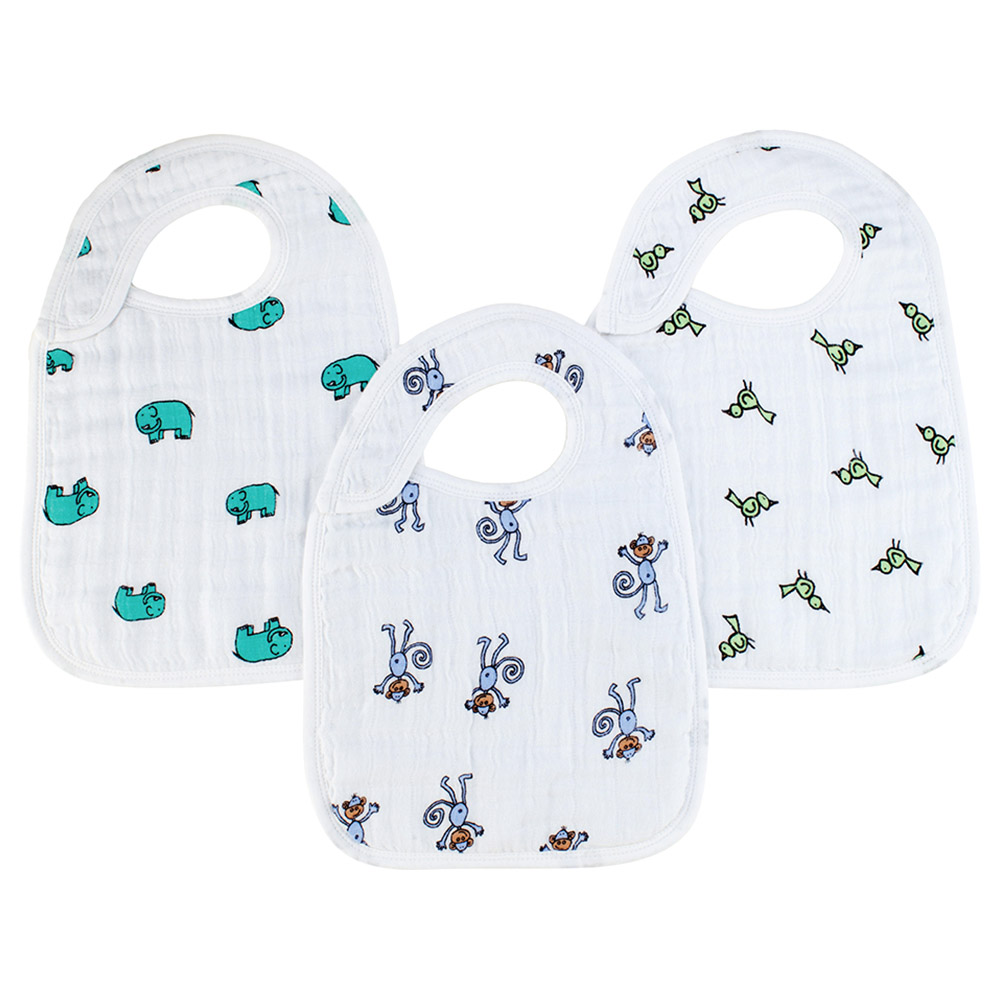Aden + Anais - 3pc-Set - Personalized Cotton Muslin Snap Bibs - Jungle Jam