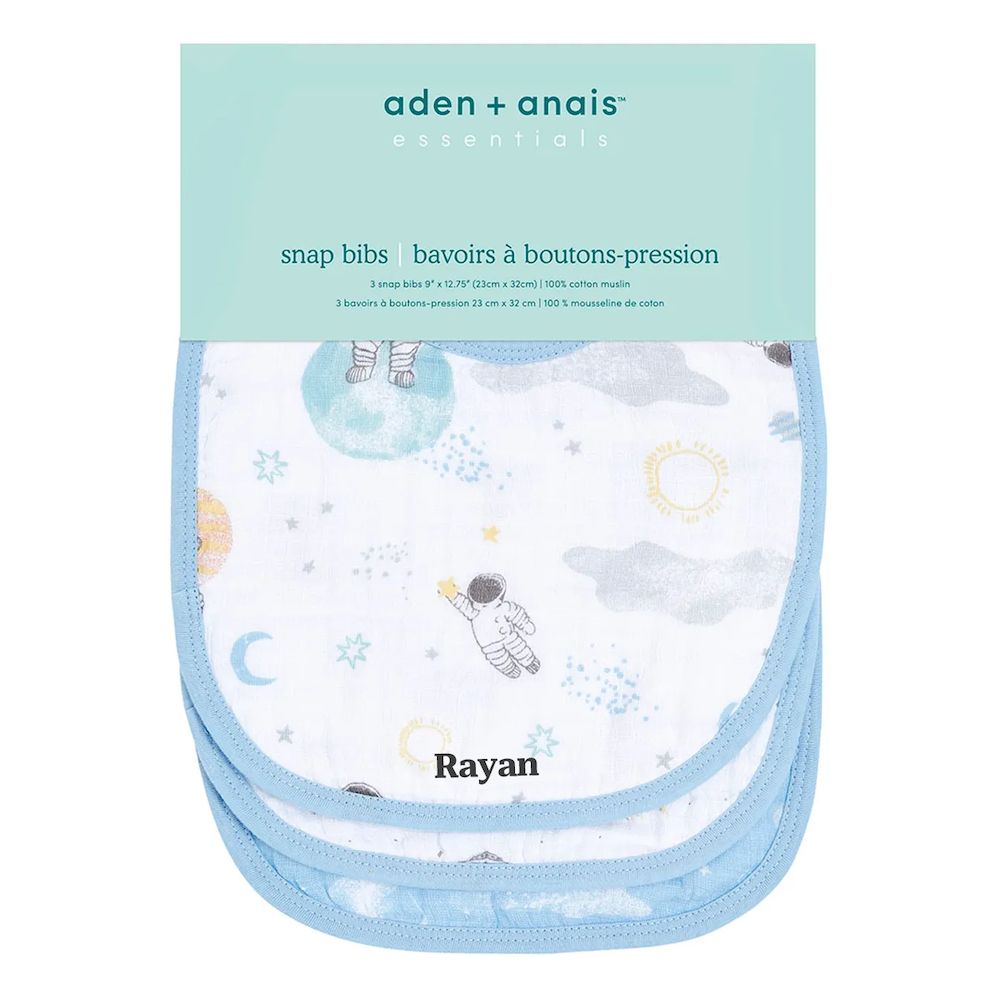 Aden + Anais - Personalized Muslin Baby Snap Bib - Pack of 3 - Space Explorers