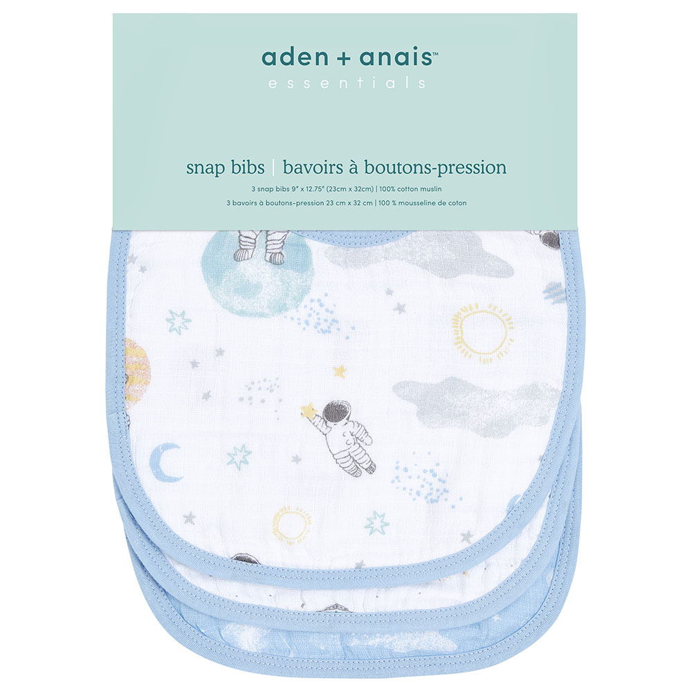 Aden + Anais - Personalized Muslin Baby Snap Bib - Pack of 3 - Space Explorers