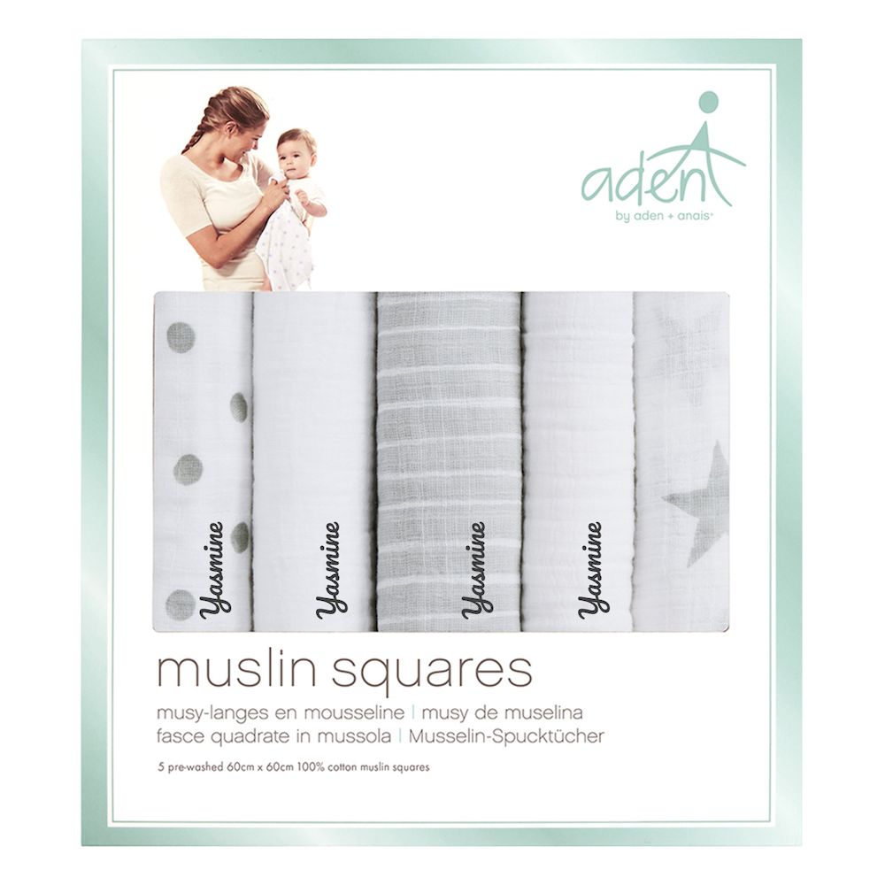Aden + Anais - Personalized Essentials Muslin Squares - Pack of 5 - Dusty