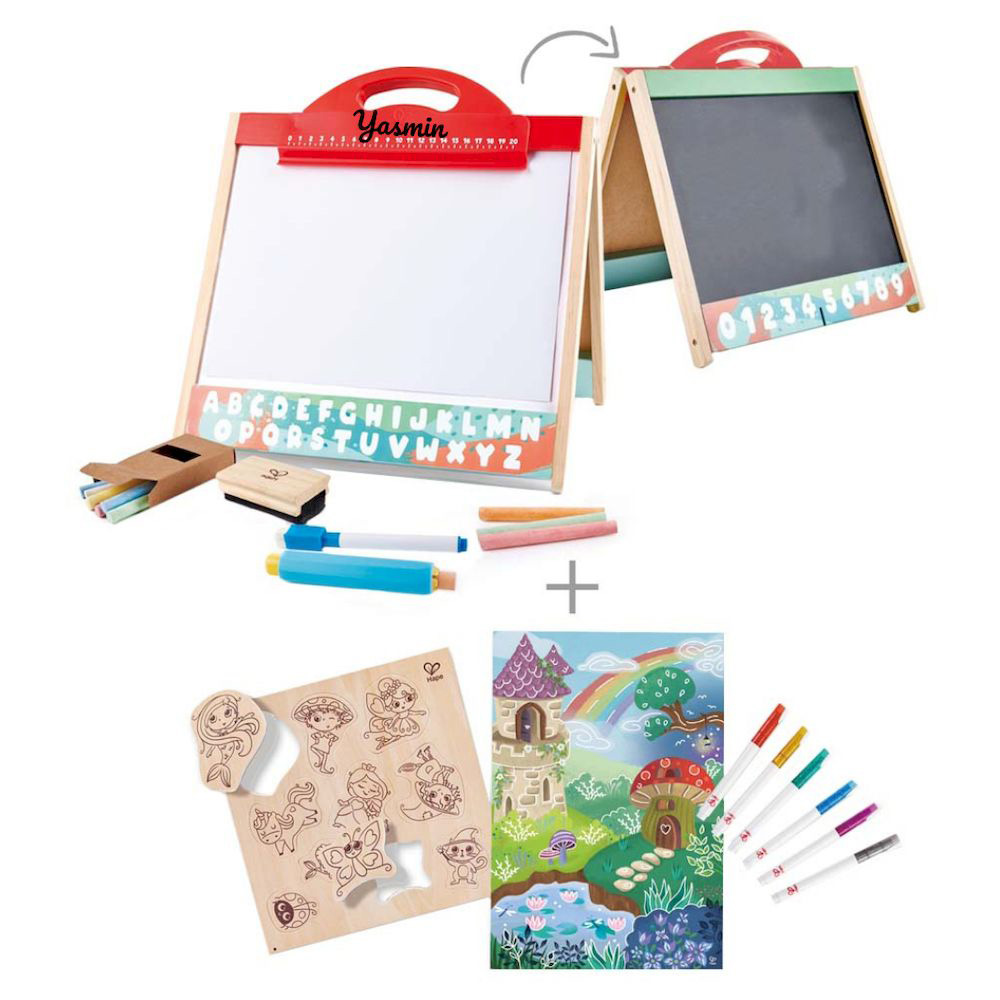 Hape - Personalized Store And Go Easel With Magic Friends DIY Magnets  Set - 17 Pc Set