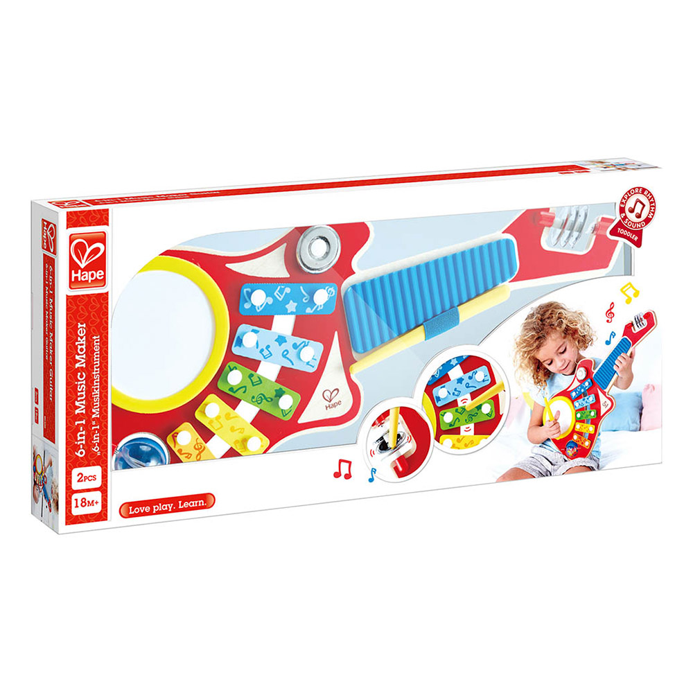 Hape - Personalized 6-In-1 Wooden Guitar-Shaped Music Maker Toy