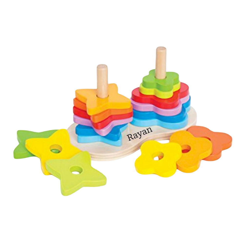 Hape - Personalized Double Rainbow Stacking And Building Wooden Toy - 19 Pc Set