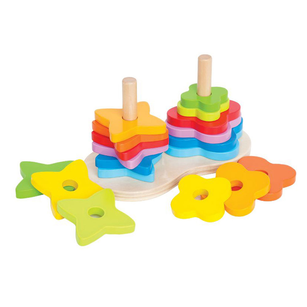 Hape - Personalized Double Rainbow Stacking And Building Wooden Toy - 19 Pc Set