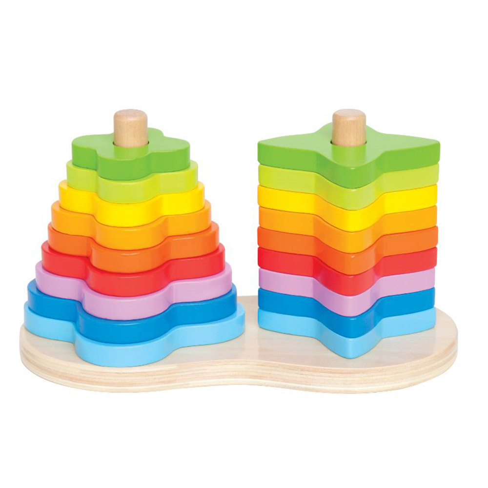 Hape - Personalized Double Rainbow Stacking And Building Wooden Toy - 19 Pc Set