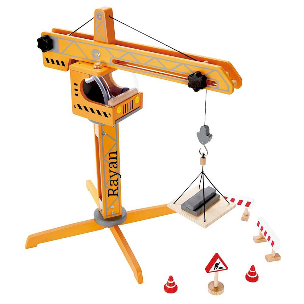 Hape - Personalized Construction Wooden Crane Lift Set - 10 Pc Set