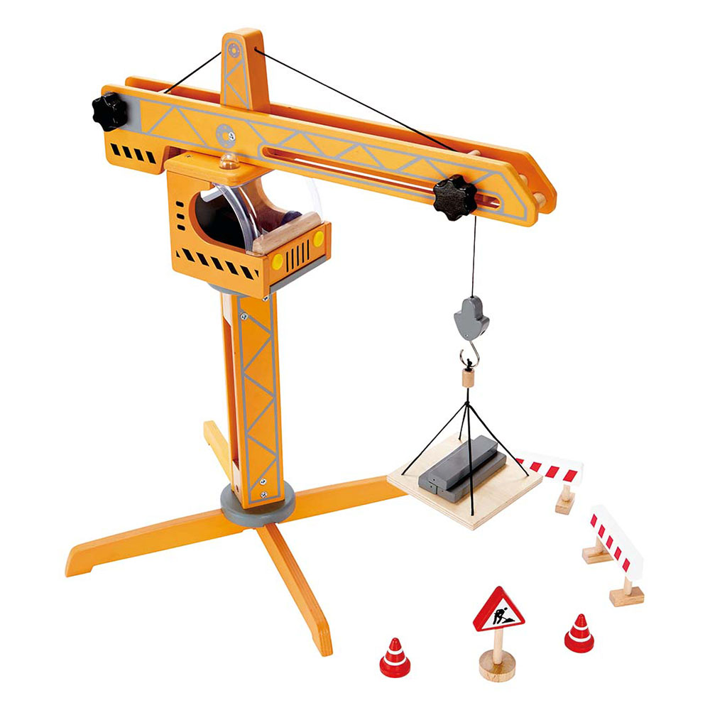 Hape - Personalized Construction Wooden Crane Lift Set - 10 Pc Set