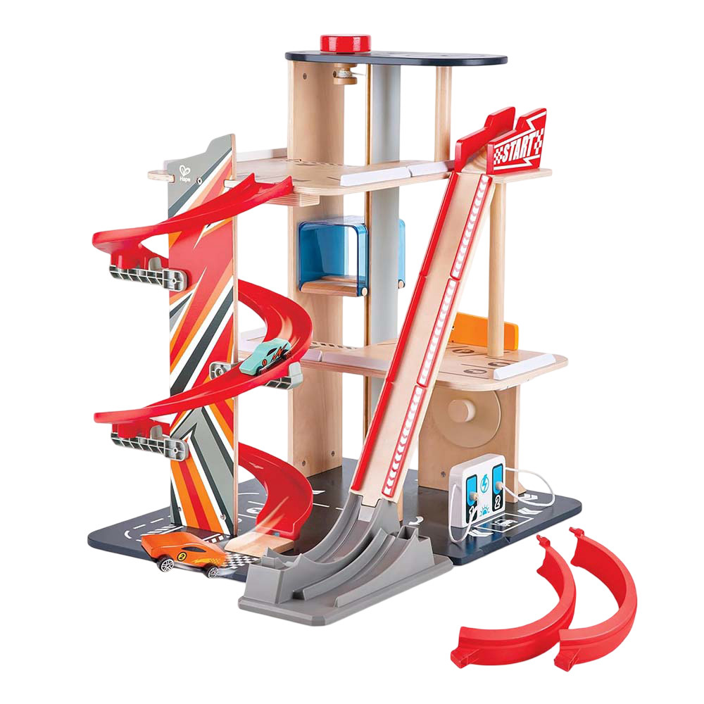 Hape - Personalized 3-Level Gearhead Stunt Garage Playset - 3 Pc Set