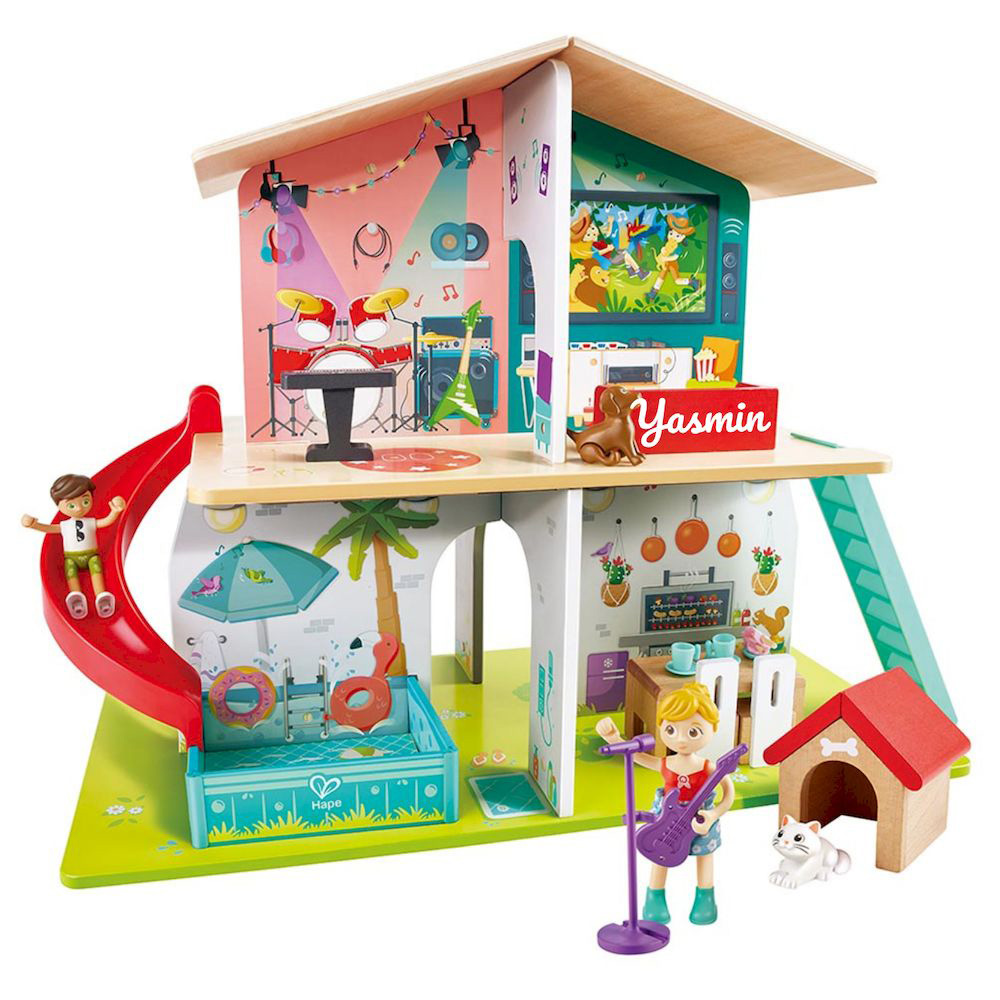 Hape - Personalized Rock And Slide Wooden Playhouse With Sound Effects