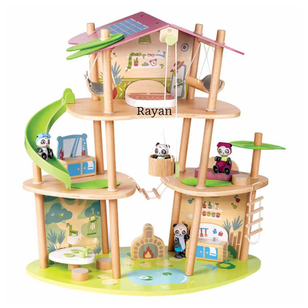 Hape - Personalized Panda's Bamboo Dollhouse - 25 Pc Set
