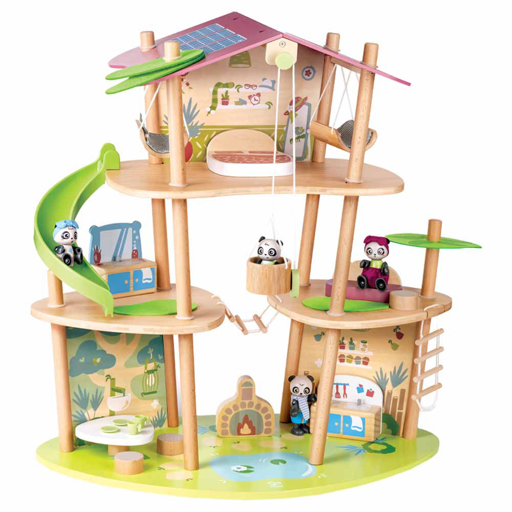 Hape - Personalized Panda's Bamboo Dollhouse - 25 Pc Set