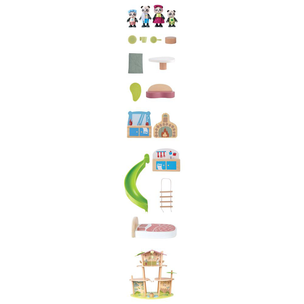 Hape - Personalized Panda's Bamboo Dollhouse - 25 Pc Set