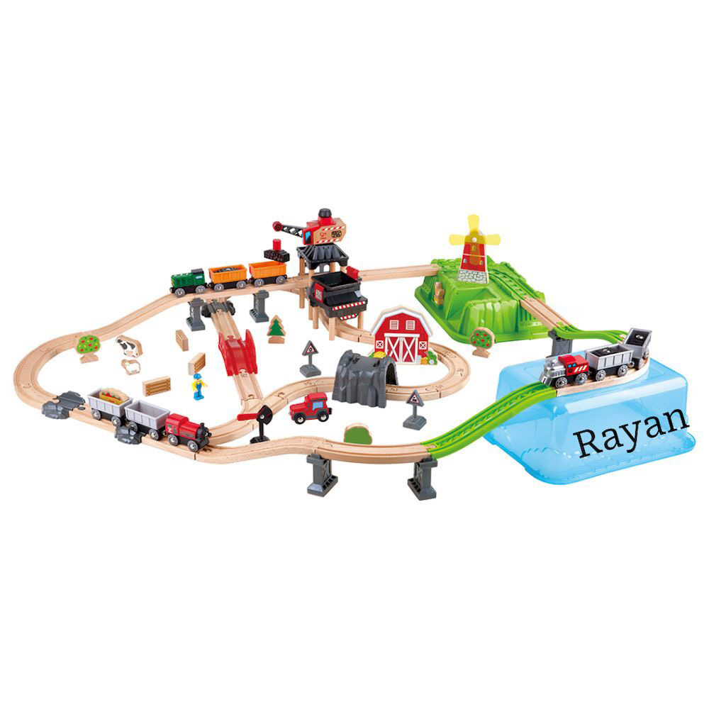 Hape - Personalized Countryside Train Bucket Railway Set - 41 Pc Set