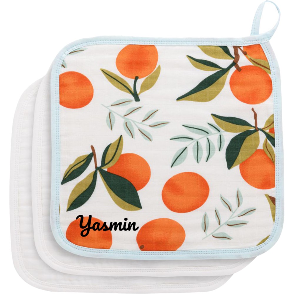 Anvi Baby - Personalized Face Cloth - Orange Orchard - 3 Pc Set