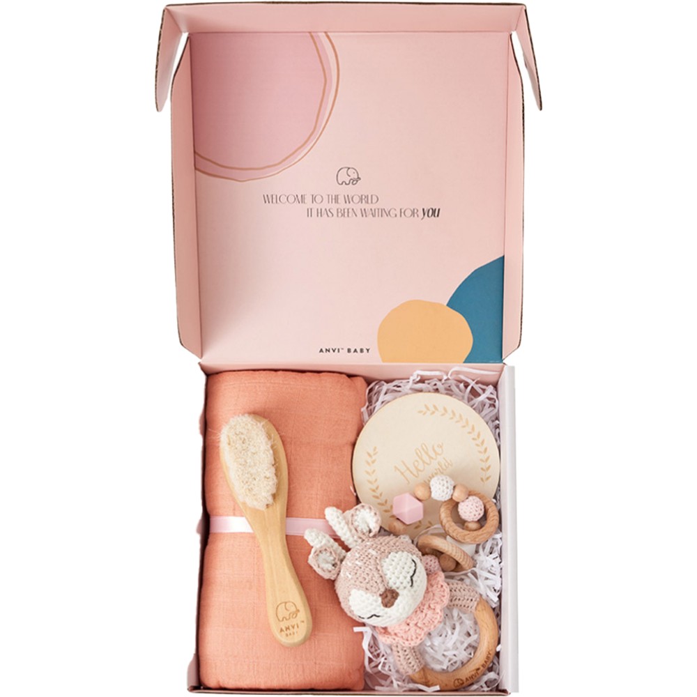 Anvi Baby - 5pc Set - Personalized Newborn Gift Set - Deer