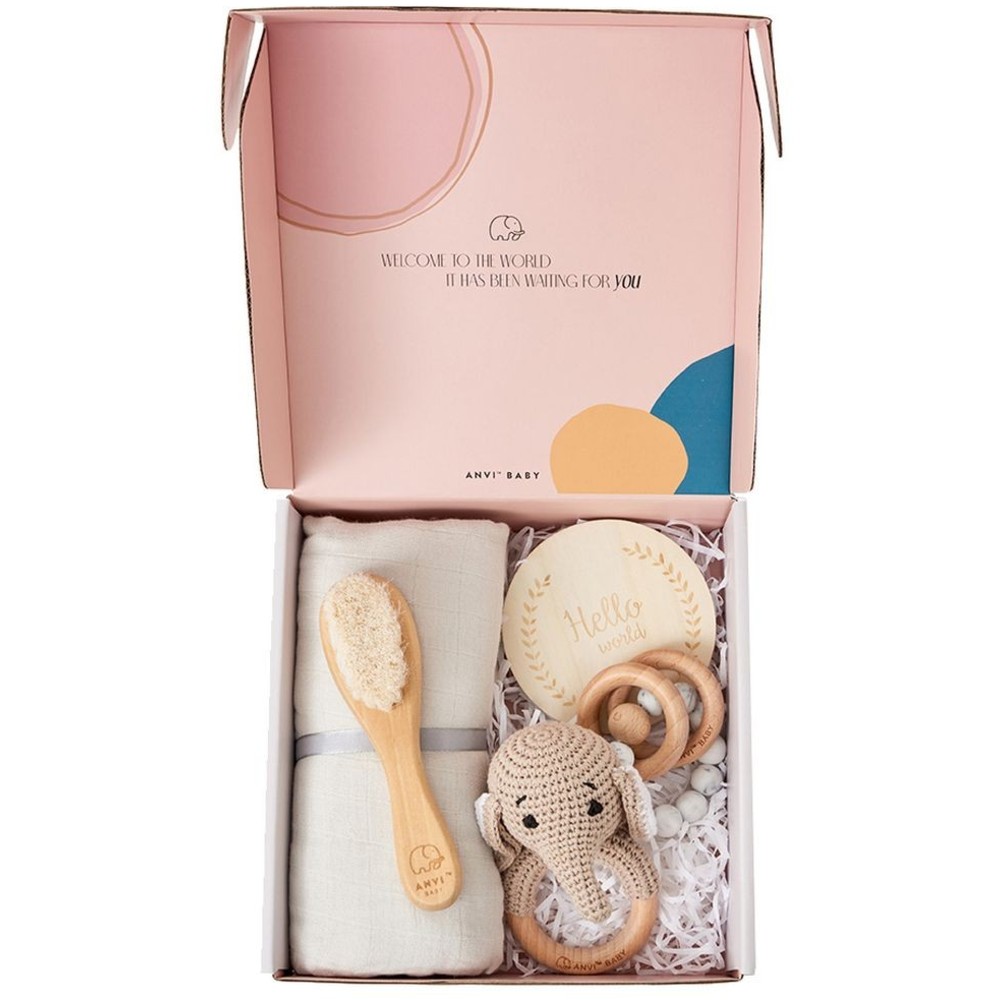 Anvi Baby - 5pc Set - Personalized Newborn Gift Set - Elephant
