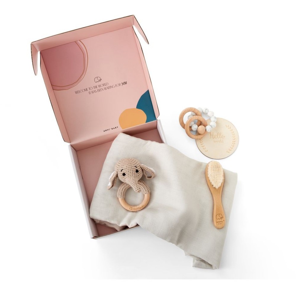Anvi Baby - 5pc Set - Personalized Newborn Gift Set - Elephant