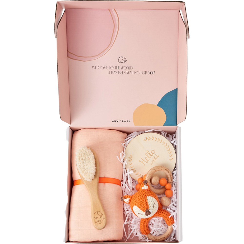 Anvi Baby - 5pc Set - Personalized Newborn Gift Set - Fox