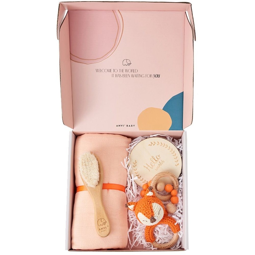 Anvi Baby - 5pc Set - Personalized Newborn Gift Set - Fox