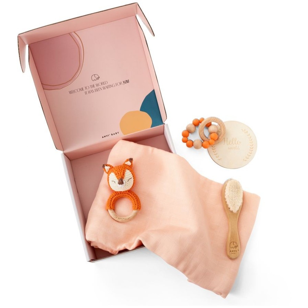 Anvi Baby - 5pc Set - Personalized Newborn Gift Set - Fox