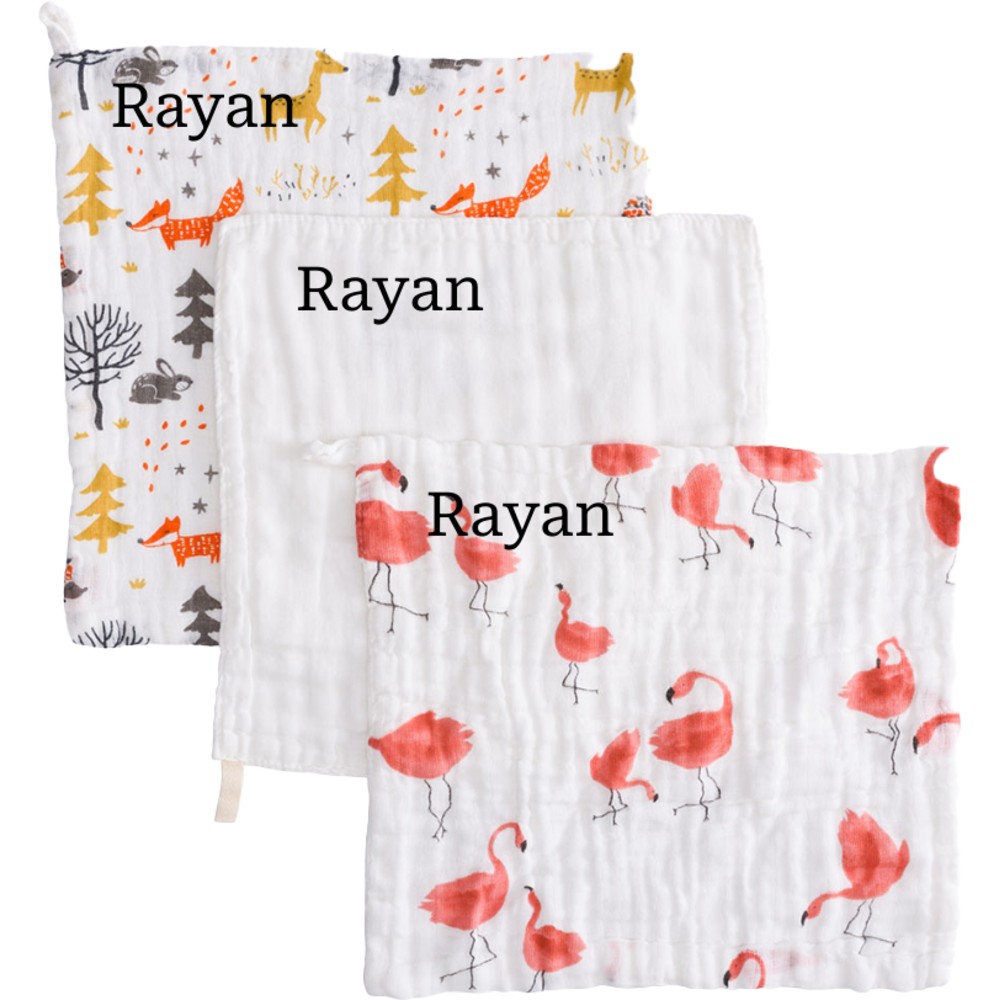 Anvi Baby - Personalized Organic Face With Burp Cloth And Towel - Flamingo And Fox