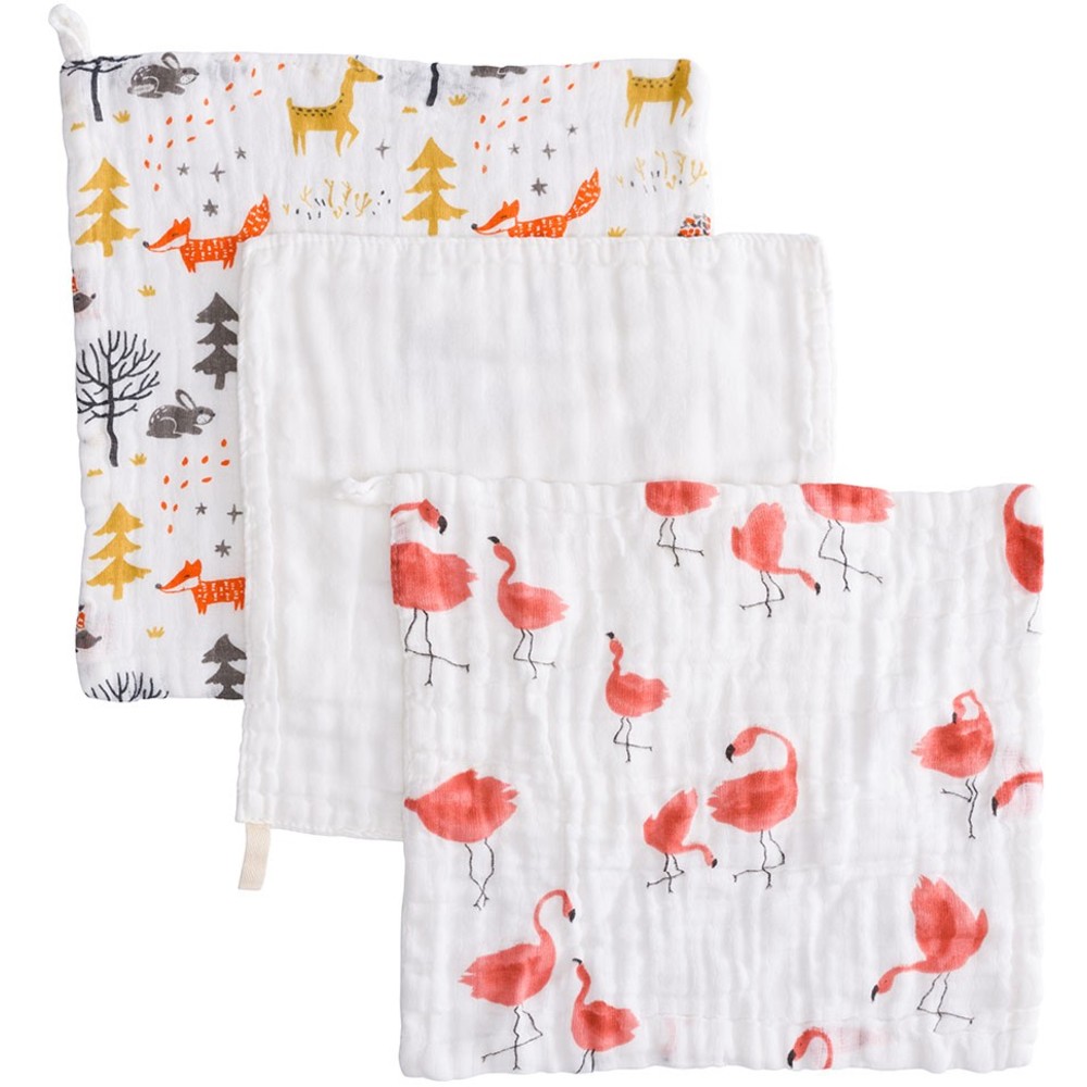 Anvi Baby - Personalized Organic Face With Burp Cloth And Towel - Flamingo And Fox